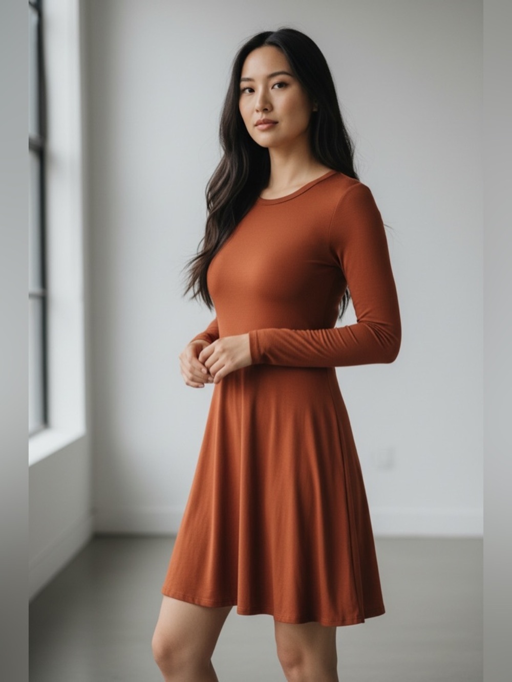 2/$30 American Eagle dress rust color long sleeve with keyhole back SZ S